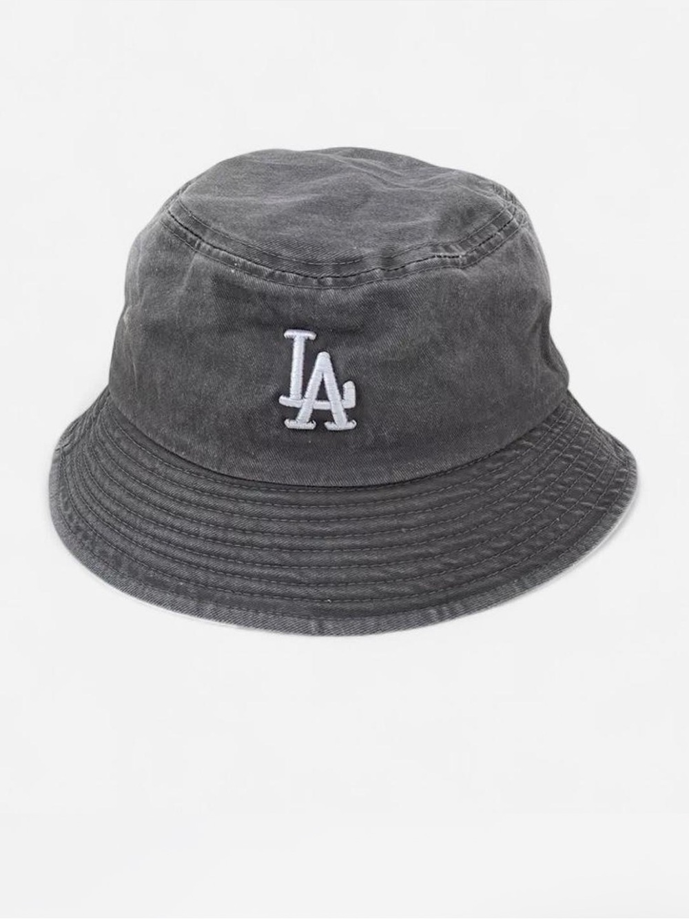 LA Logo Bucket Hat Acid Wash Gray Embroidered Los Angeles Dodgers Cotton Grey